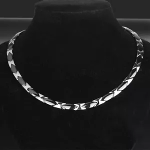 Mens Silver Stainless Steel Black Ceramic Necklace Magnetic Bio Therapy Health - Picture 1 of 10