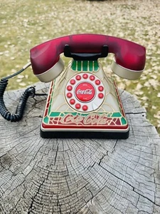 Vintage Coca Cola Light Up Telephone Stain Glass Look Push Button/ No Cords - Picture 1 of 15