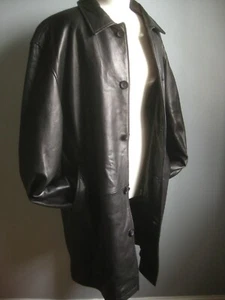 WARM LEATHER OVER COAT XL 46 48 trench black real soft TIBOR THERMOLITE padded - Picture 1 of 21