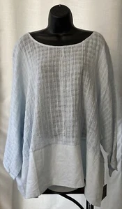 Cynthia Rowley Light Blue Gauze Linen 3/4 Sleeve Tunic Blouse Boho Size 2X NWT - Picture 1 of 12