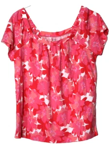 LANE BRYANT KNIT SHIRT ladies 14/16 pink white floral square neck short sleeve - Picture 1 of 4
