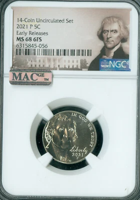 2021 P JEFFERSON NICKEL NGC MS68 6FS PQ ER 2nd FINEST GRADE & SPOTLESS * - Image 1 of 4