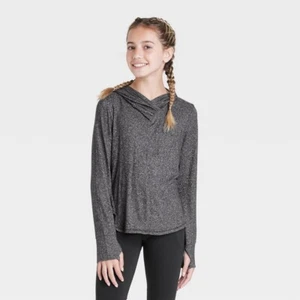 Girls' Cozy Hooded Pullover - All in Motion Black S - Picture 1 of 1