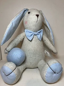Bunny Rabbit Door Stop Beige W/ Blue & White Accent Trims Easter Spring Decor  - Picture 1 of 8