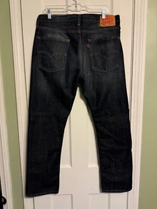 Levi's 513 Slim STRAIGHT Jeans Size 36 x 30 Distressed Button Fly Dark Blue 2 - Picture 1 of 4