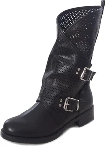 - Stivali Donna Bassi Biker Boots Motociclista Stivaletti Fibbie Anfibi SA9907 - Foto 1 di 12