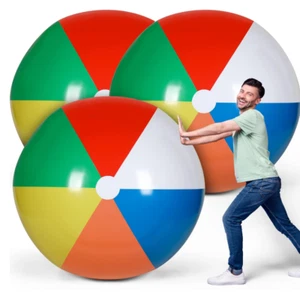 3 Pcs 48" Giant Rainbow Beach Balls, Jumbo Inflatable Pool Toy for Summer Fun - Picture 1 of 7