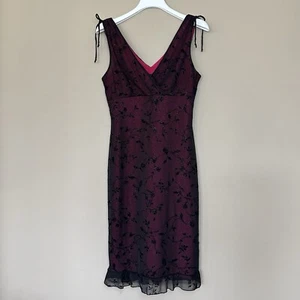 VTG 90s Y2K Size M Whimsigoth Dress Sparkle Pink Black Floral Chiffon Overlay - Picture 1 of 14