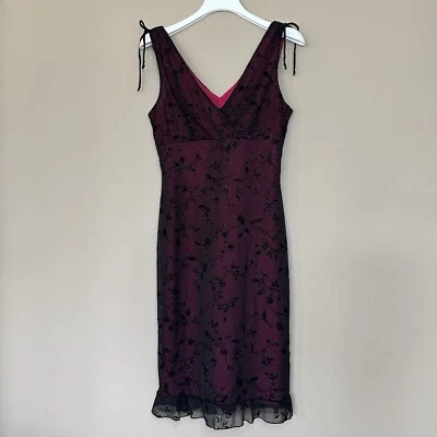 Vestido De Colección Años 90 Y2K Mujer M Cachichoso Rosa Brillante Negro Floral Chifón Superposición Foto 1 de 4