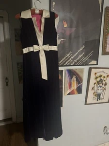 Vintage Purple Velvet 1960's MOD Midi Length Satin Bow Detail - Picture 1 of 4