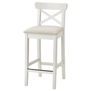 IKEA INGOLF tabouret de bar avec dossier 40x45x92 cm blanc/Hallarp beige - Bild 1 von 5