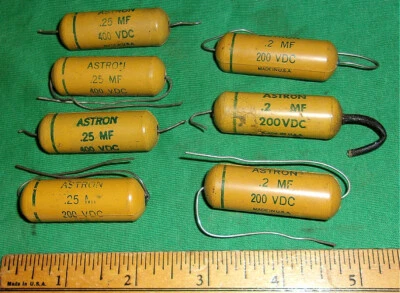 (3) .2uF 200VDC y (4) .25uF Astron Blue Point Mostaza Papel Tubular Foto 1 de 4