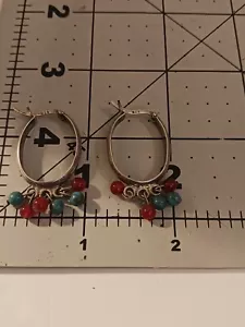 NATIVE 925 STERLINGSILBER OHRRINGE TÜRKIS UND ROT GLAS HANDELSPERLEN - Bild 1 von 9