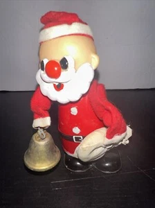 REAL! Vintage Santa Claus mechanical wind up walking bell ringing Tin Toy Works - Picture 1 of 17