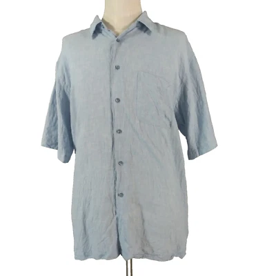 Donald J Trump shirt Men's large blue Linen short sleeve button up casual - Image 1 of 4