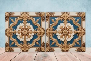 Azulejos de pared de cerámica victoriana - Juego de 2 azulejos de cerámica para salpicadero de cocina para baño - Imagen 1 de 3