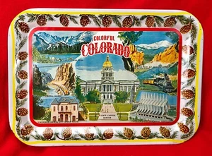 Vintage Colorado Souvenir Tin Metal Serving Lunch Tray - Colorful Colorado 14x10 - Picture 1 of 6