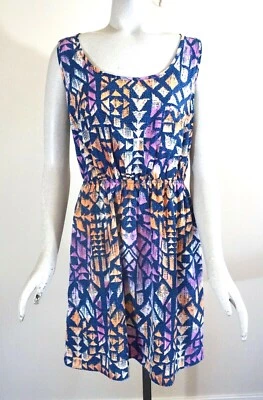 Soprano Women’s Sleeveless Multicolor Geometric Pattern Knee Length Dress, Sz. L - Image 1 of 4