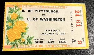 NICE DEAL! VINTAGE 1937 ROSE BOWL TICKET STUB-1/1/37-PITTSBURGH/WASHINGTON - Picture 1 of 2