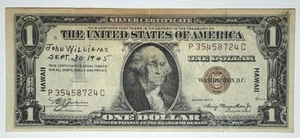 1935 A US $1 One Dollar Silver Certificate WWII Hawaii Short Snorter Note - Picture 1 of 2