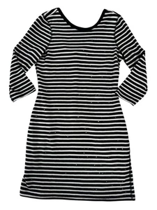 Express Black White Sequin Striped Long Sleeve Open Back Sheath Dress Size Small - Picture 1 of 24