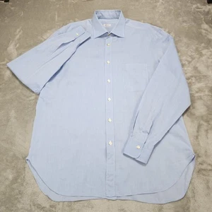 Kiton Shirt Mens XXL Blue Solid Long Sleeve Button Up Dress Cotton Made in Italy - Picture 1 of 11