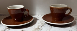 Set 2 tazzine e piattini espresso vintage ACF marrone e bianco porcellana - Foto 1 di 3