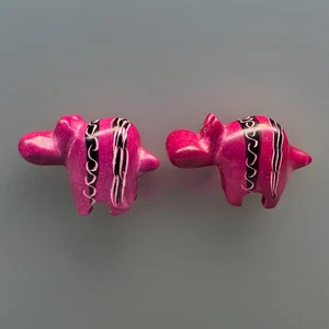 Miniatur Speckstein Nilpferd handgeschnitzt Magenta Fuchsia - 2-teiliges Set - Bild 1 von 18