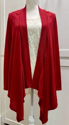 Apostrophe Sz M Red Poly Blend Draped Open Sweater Long Sleeves - Image 1 of 2