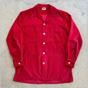 50s Vtg Fine Red Corduroy Loop Collar Shirt Frost Bros sz Small 1950s Rockabilly - Picture 1 of 24