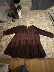 Johnny Was Cupra Rayon Embroidered Boho Blouse Tunic Top Burgundy Size Small - Picture 1 of 5