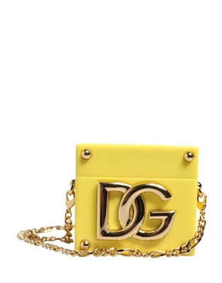 Dolce & Gabbana Yellow DG Logo Plaque Cover Gold Chain Airpods Women's Case - Image 1 of 4