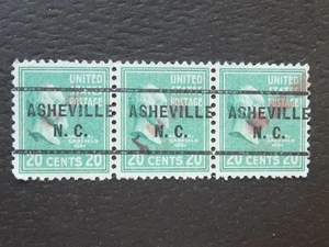 (1) USED STRIP OF (3) U. S. precan. stamps WA ASHEVILLE, NC PC-20 C GARFIELD - Picture 1 of 2