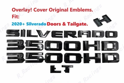 OVERLAY portas pretas brilhantes 3500HD traseira Silverado LT letras emblema 2020+ 3500 HD - Imagem 1 de 4