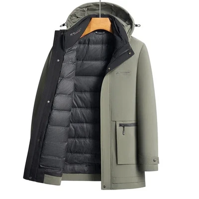 Winter Jacket Men's Luxury Lightweight Waterproof Detachable Liner Down Parkas - Image 1 of 4