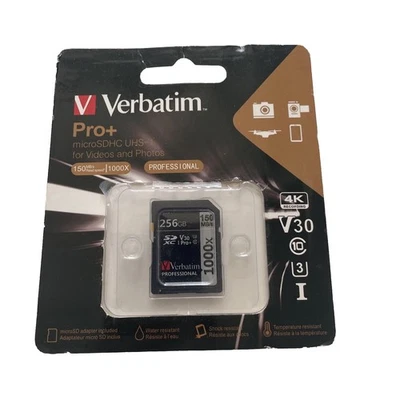 Verbatim 256GB Pro+ SD XC Memory Card 1000x 150MB/h Professional 4K Recording - Image 1 of 3