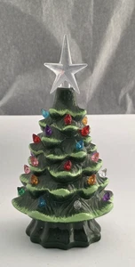 Beleuchteter Keramik Weihnachtsbaum grün mit mehrfarbigen Lichtern 8" Vintage Urlaub - Bild 1 von 12