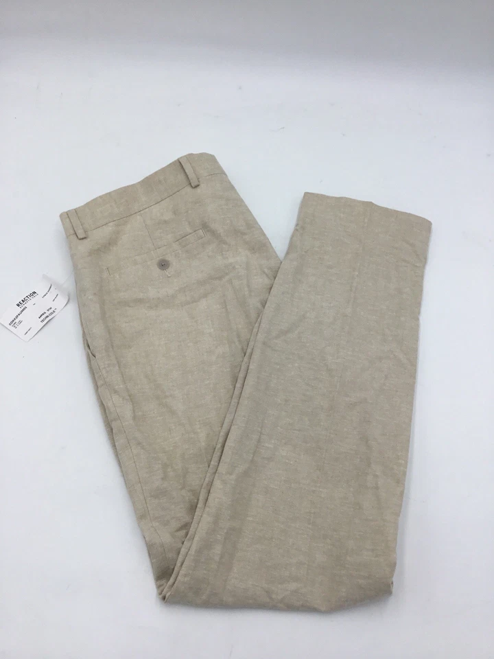 Pantalón Kenneth Cole Reaction Para Hombre Calce Ajustado Elástico Lino Sólido SOLO, Bronceado, 37WX30L Foto 1 de 2