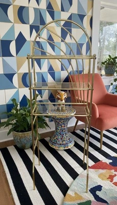 Estante vintage Hollywood Regency metal dorado Etagere 68" de alto exhibición Art Deco años 80 Foto 1 de 4