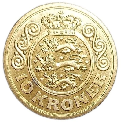 1994 DENMARK DANISH 10 KRONER UNC COIN KM 867.1 - Image 1 of 3