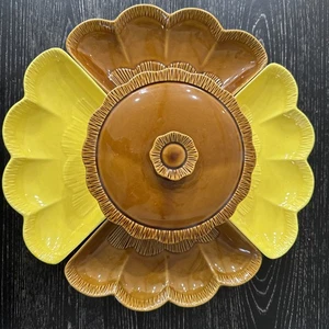 California USA L-69 Ceramic 6-Pcs ￼Serving Dish Set, Brown & Yellow 14.75” PO-Ex - Picture 1 of 13