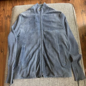 Brioni Men’s Steel Blue Suede Zip-Up Sweater Jacket – Size L – Made in Italy... - Picture 1 of 6
