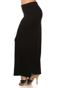 Maxi falda larga tejida negra plegable sobre la cintura XL/1X,2X,3X talla grande para mujer - Imagen 1 de 4