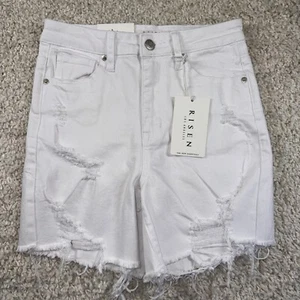 Risen Jean Shorts Women’s Size Small White Denim Distressed Style RDS1306 - Picture 1 of 6
