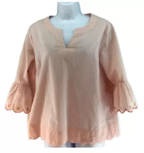 Preswick & Moore Medium Womens Cottage Core Peach Striped Blouse 3/4 Sleeve - Picture 1 of 12