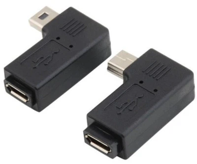 1 Pair 90° Left & Right Angle Mini USB 5-Pin Male to Micro USB Female Adapter - Image 1 of 4