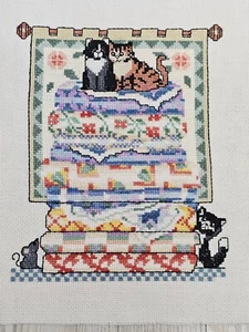 Completed Needlepoint Quilts And CATS 11x9" Canvas Unframed  - Picture 1 of 7