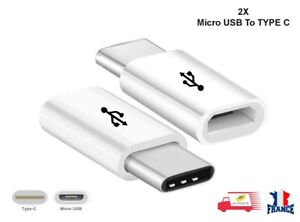Adaptateur Micro USB Femelle vers USB Type-C Mâle Convertisseur Lot x2 Blanc