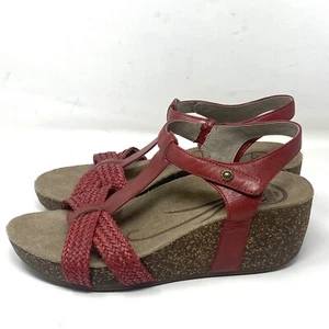 Abeo Red Leather Cork Wedge Sandals Women’s 9N - Picture 1 of 6