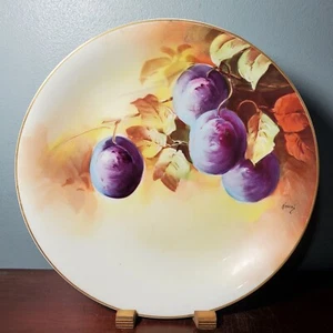 Antique LRL Limoges Hand Painted Porcelain Blueberry Fruit Dinner Plate 9 7/8" - Picture 1 of 12